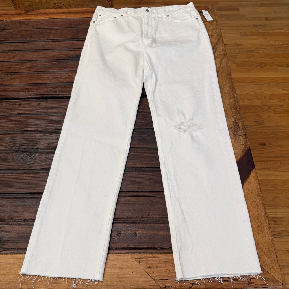 Gap Cheeky Straight High Rise White Distressed Jeans 31 12 Tall